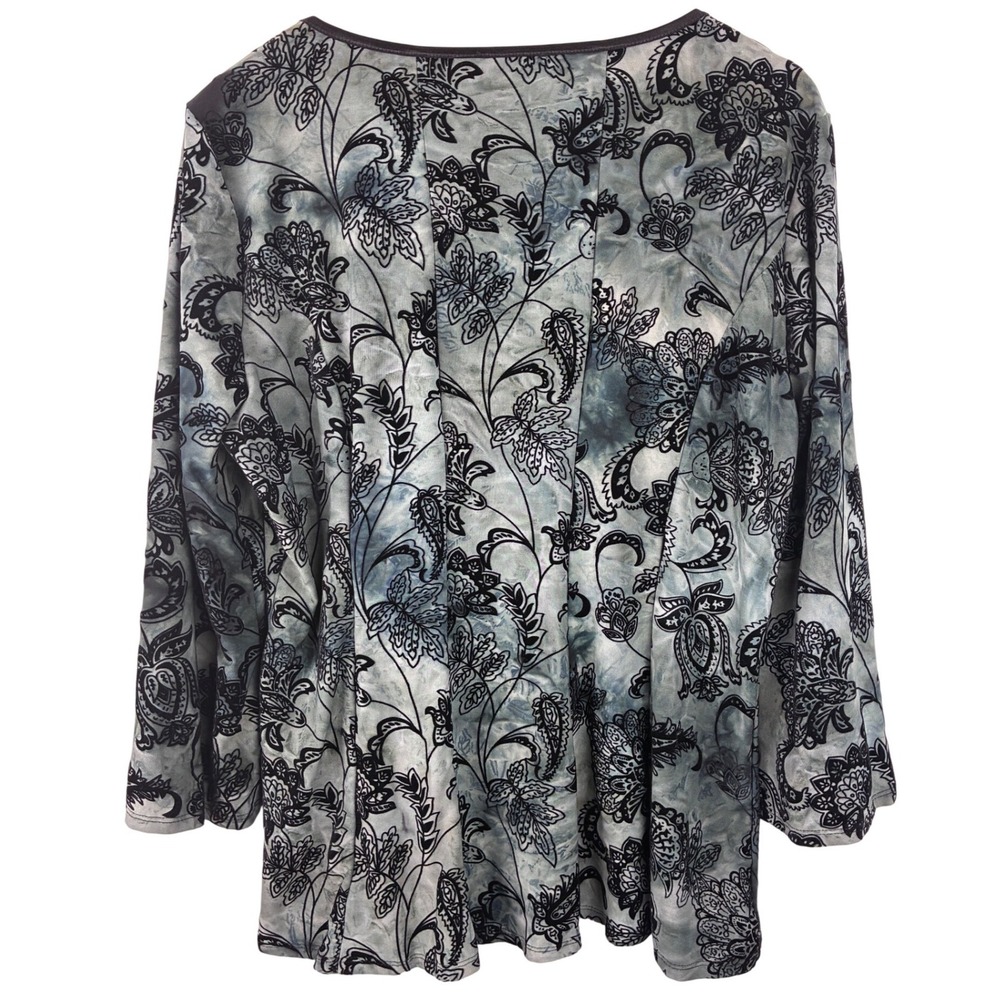 Y2K Fairy Grunge Black Burnout Velvet Top XL Floral Boho Bell Sleeve Whimsigoth - Picture 8 of 8
